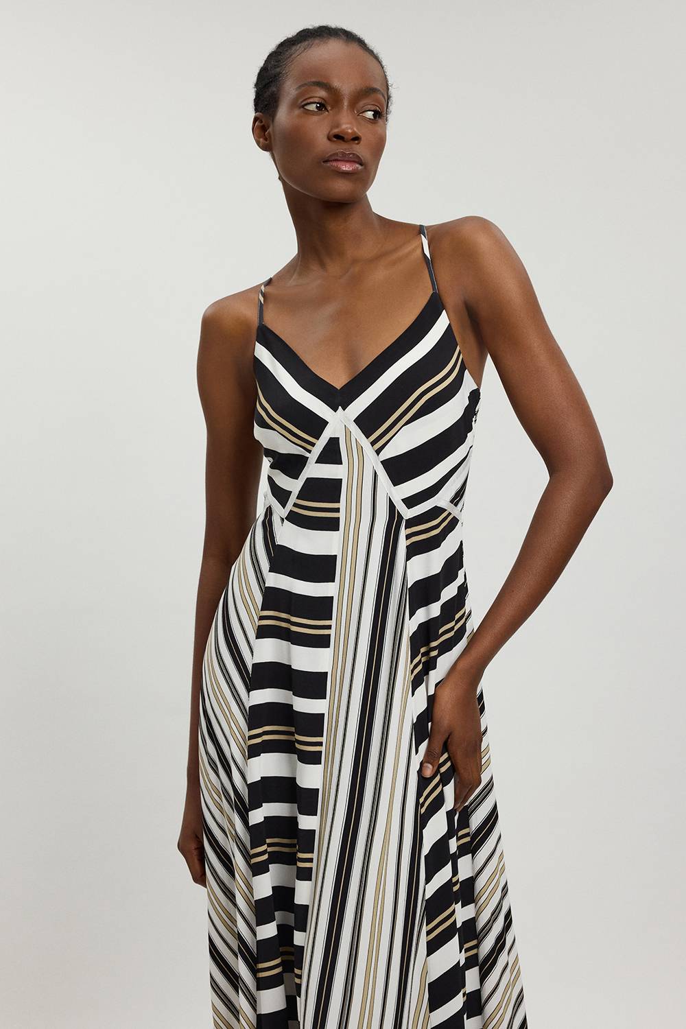 KarenMillen Robe À Bretelles En Viscose À Rayures Contrastées Petite