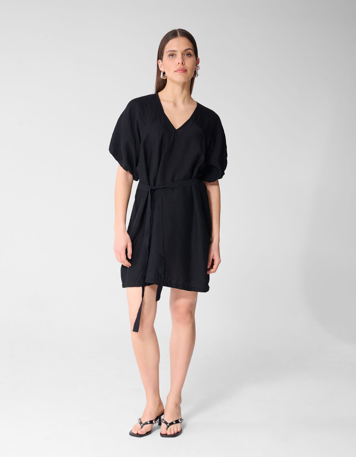 V-hals Mini Jurk Zwart