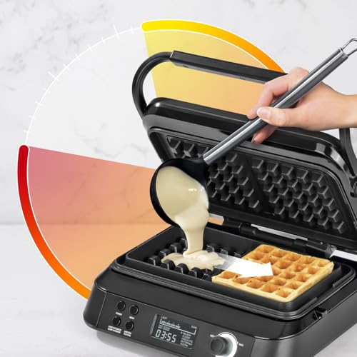 N8WERK Premium Gaufrier Midnight Edition | 1600 W | 5 programmes | 7 niveaux de brunissage | écran LCD | compte à rebours | plaques chauffantes extra profondes pour des gaufres extra aérées : Cuisine et Maison