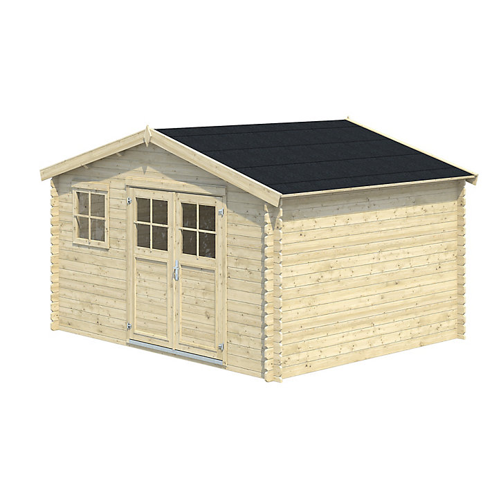 Abri de jardin GoodHome Belaia en bois coloris naturel ép.28 mm surface extérieure 13,20 m²
