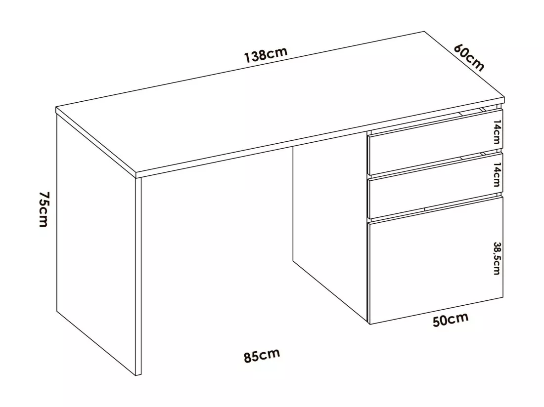 Bureau Dgabbi, Bureau polyvalent pour le bureau ou la chambre, Table d'étude linéaire avec 2 tiroirs et 1 porte, 139x60h75 cm, Blanc