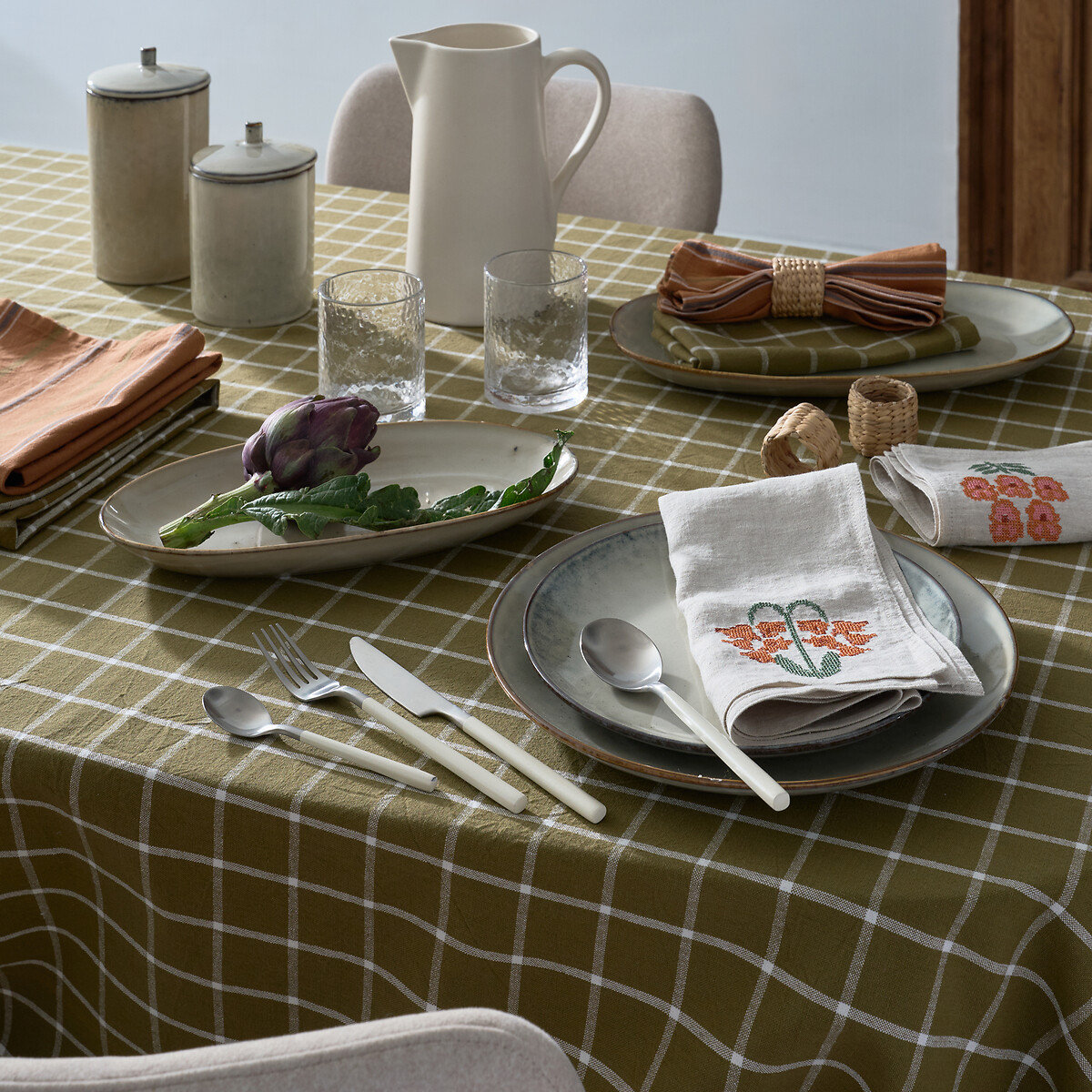 LA REDOUTE INTERIEURS<br>Toalha de mesa xadrez de algodão tingido e tecido, Hortense