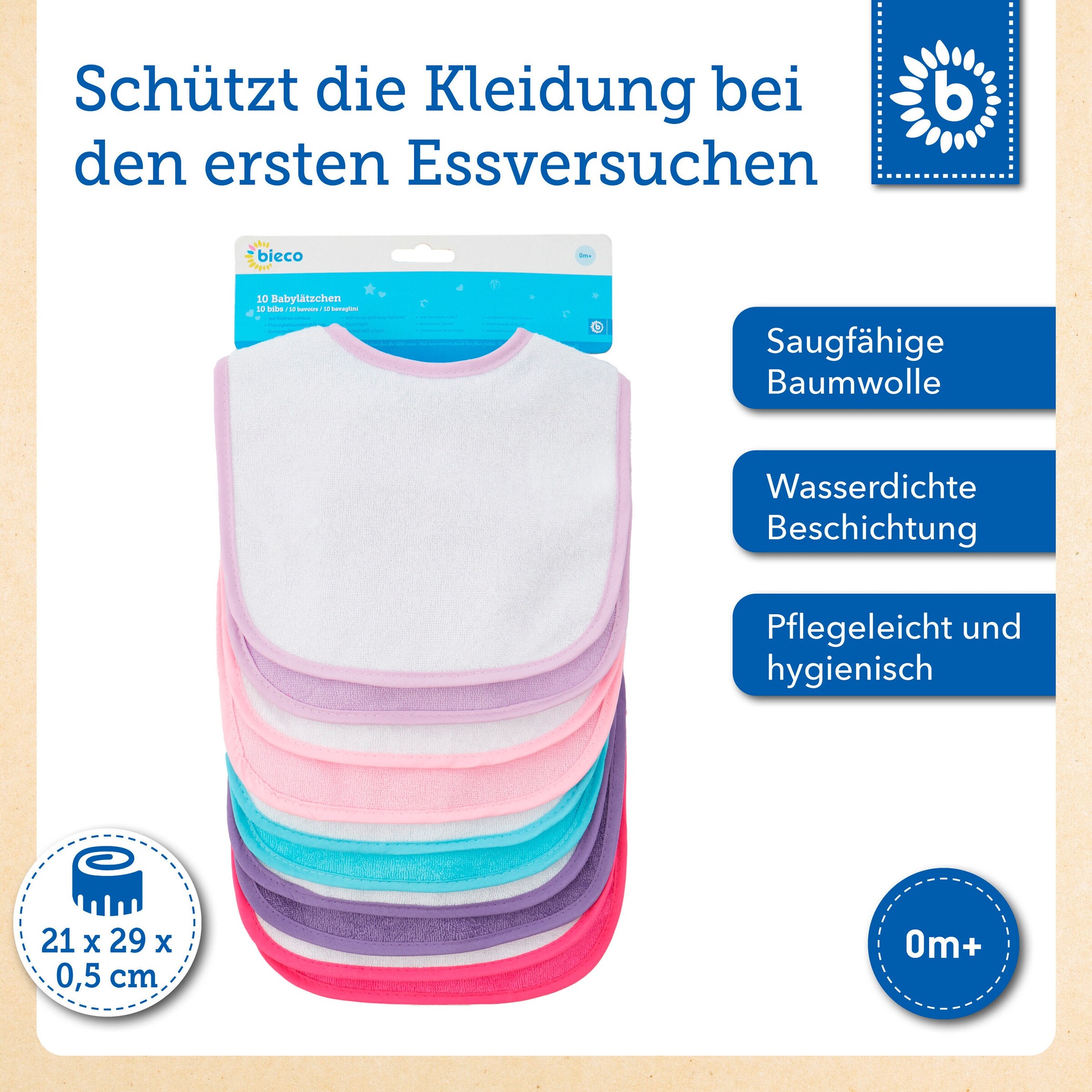 Bieco Baby Lätzchen 10er Pack abwaschbar - ab Geburt Mehrfarbig