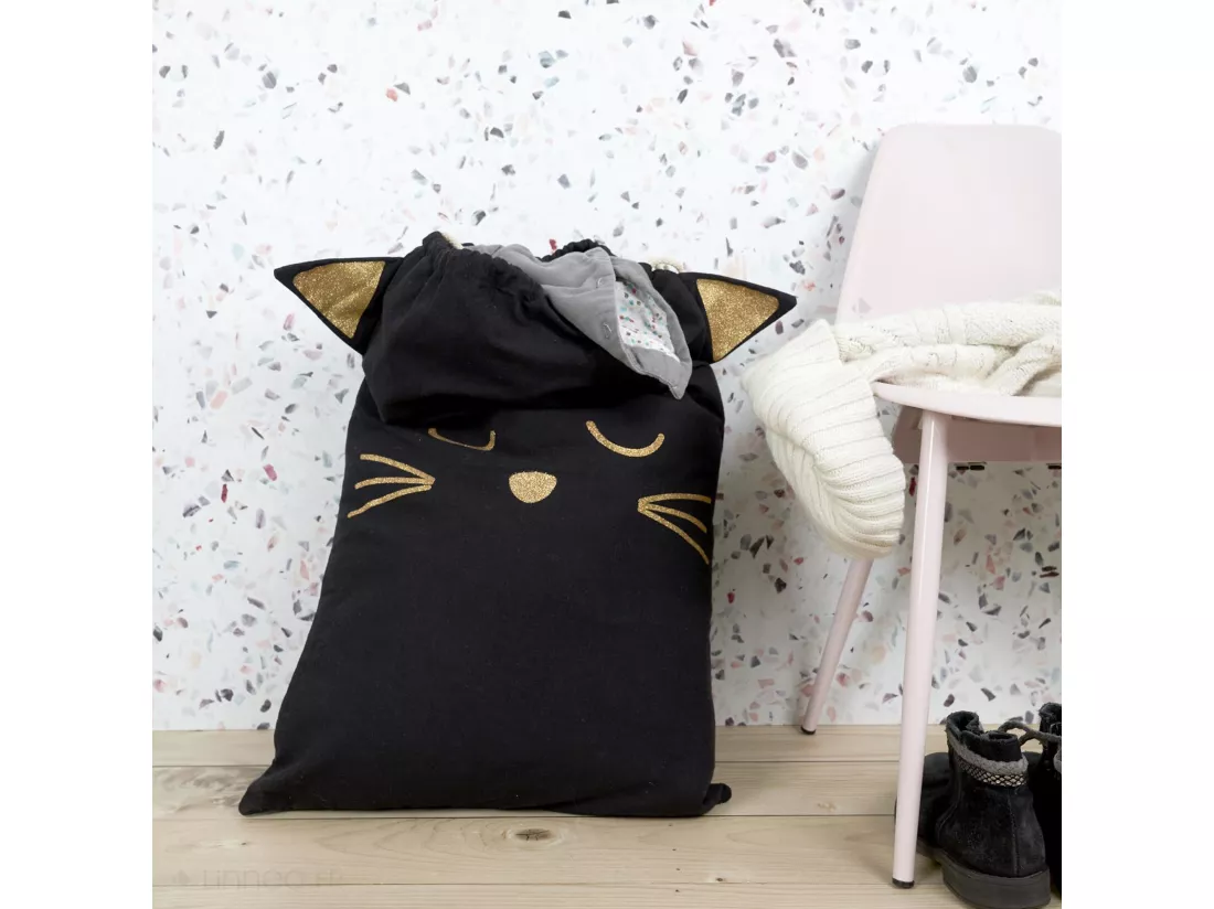 Sac à linge en polyester collection CAT motif chat couleur noir