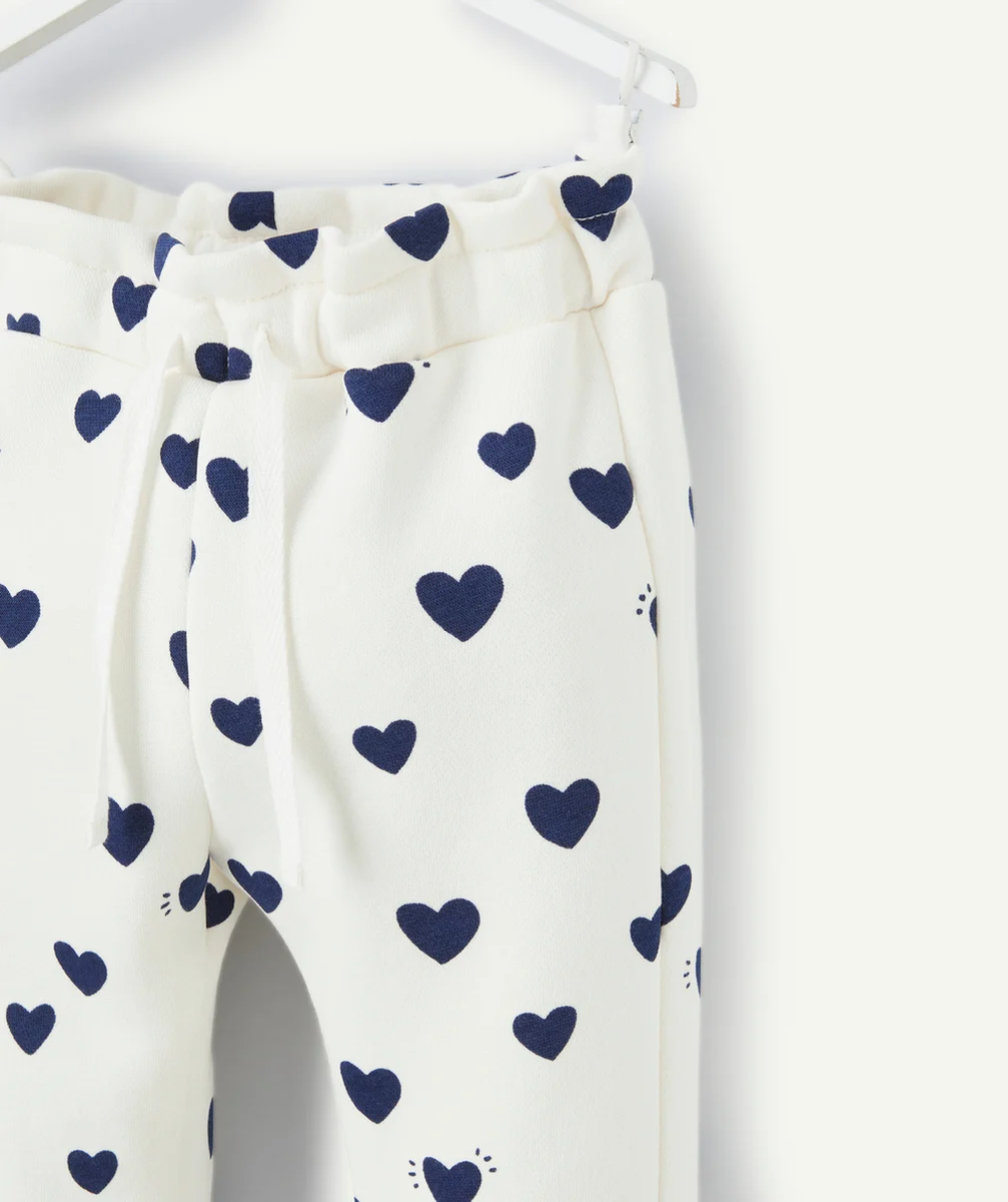 JOGGING BÉBÉ FILLE EN FIBRES RECYCLÉES BLANC IMPRIMÉ COEUR BLEU