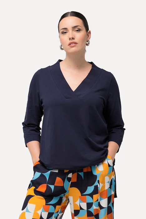 Longshirt, A-Linie, V-Ausschnitt, 3/4-Arm