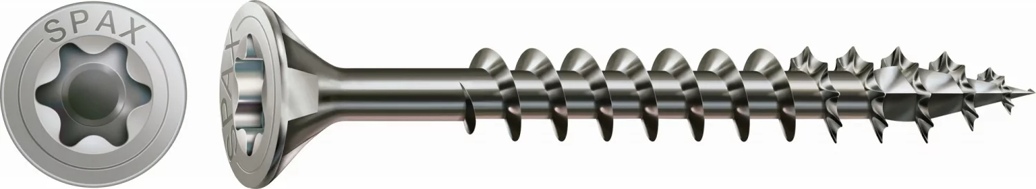 SPAX 1197000400603 Roestvaststalen schroef, Verzonken kop, 4 x 60, Voldraad, T-STAR plus TX20 - blank - 100 stuks