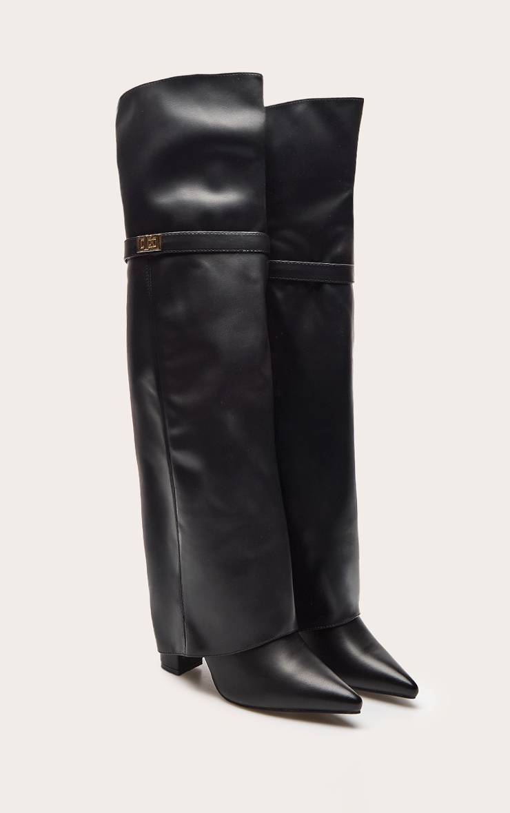Noir Bottes Cuissardes À Talon Bloc En Synthétique
