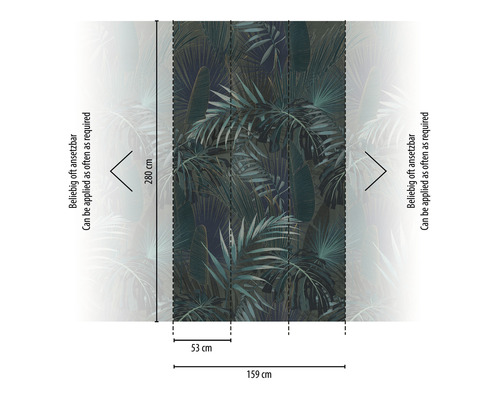 Vliesbehang 39180-3 The Wall II Monstera petrol 3-delige set 159 x 280 cm