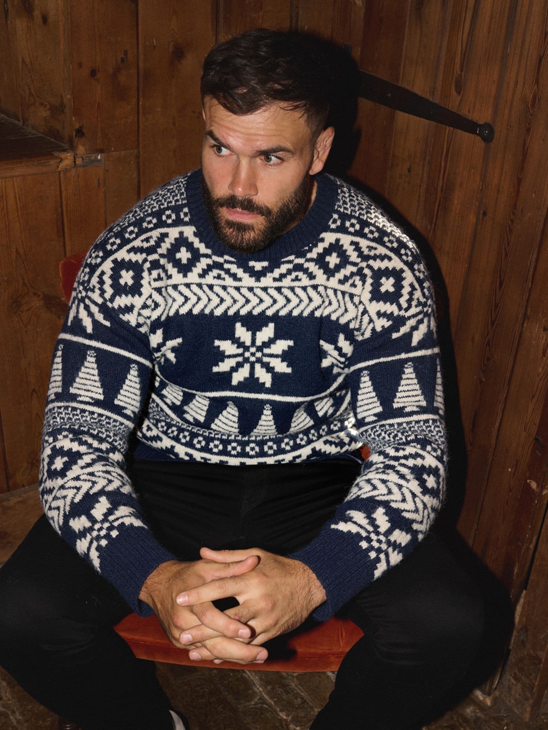 Blauw - The Little Tailor Chunky Tweekleurige Fairisle Kerstmis Trui