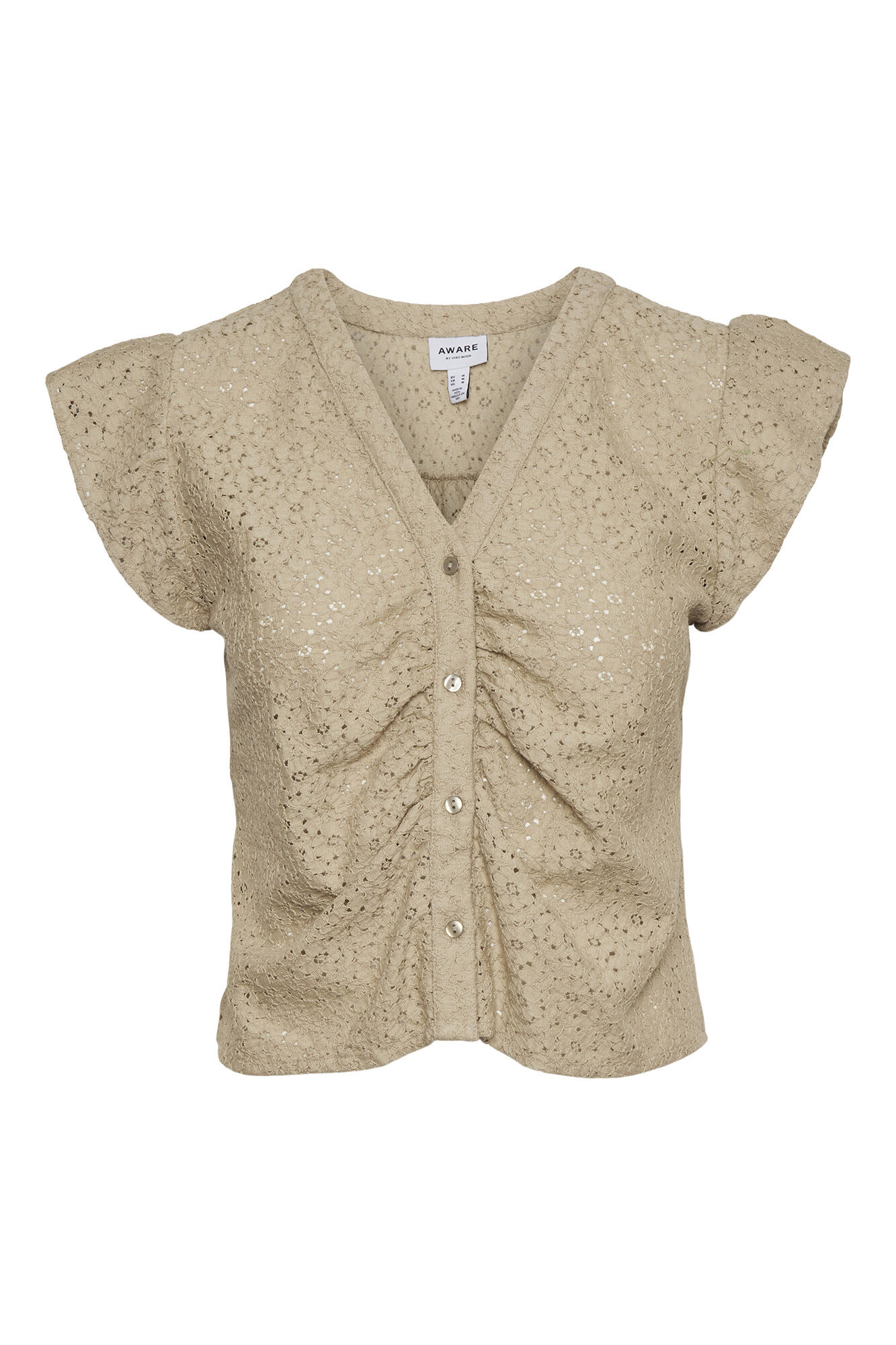 Blusa de manga curta com babados - Marrom