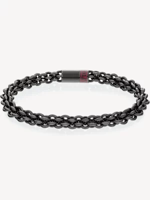 Pulseira de corrente entrelaçada em aço com revestimento iônico preto