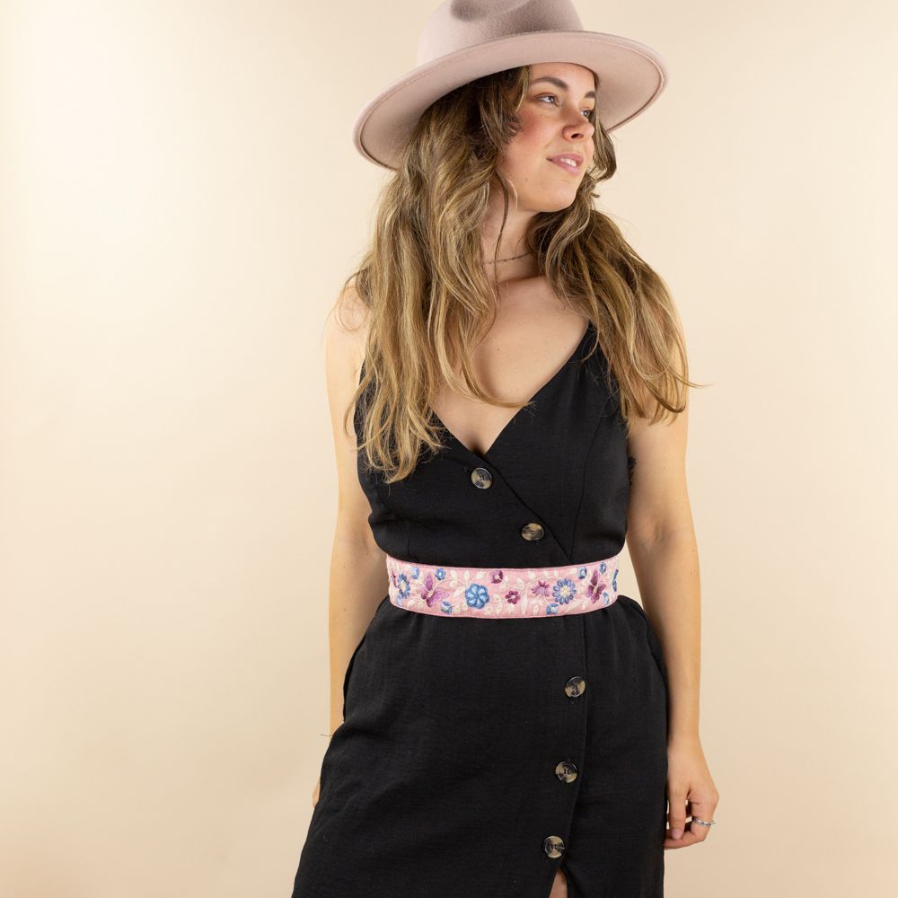 Moonrise velvet riem Stella roze met bloemen