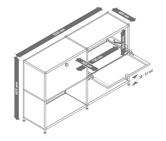 Sideboard Metall »CN3« mit versetzbaren Klappenfächern, schwarz