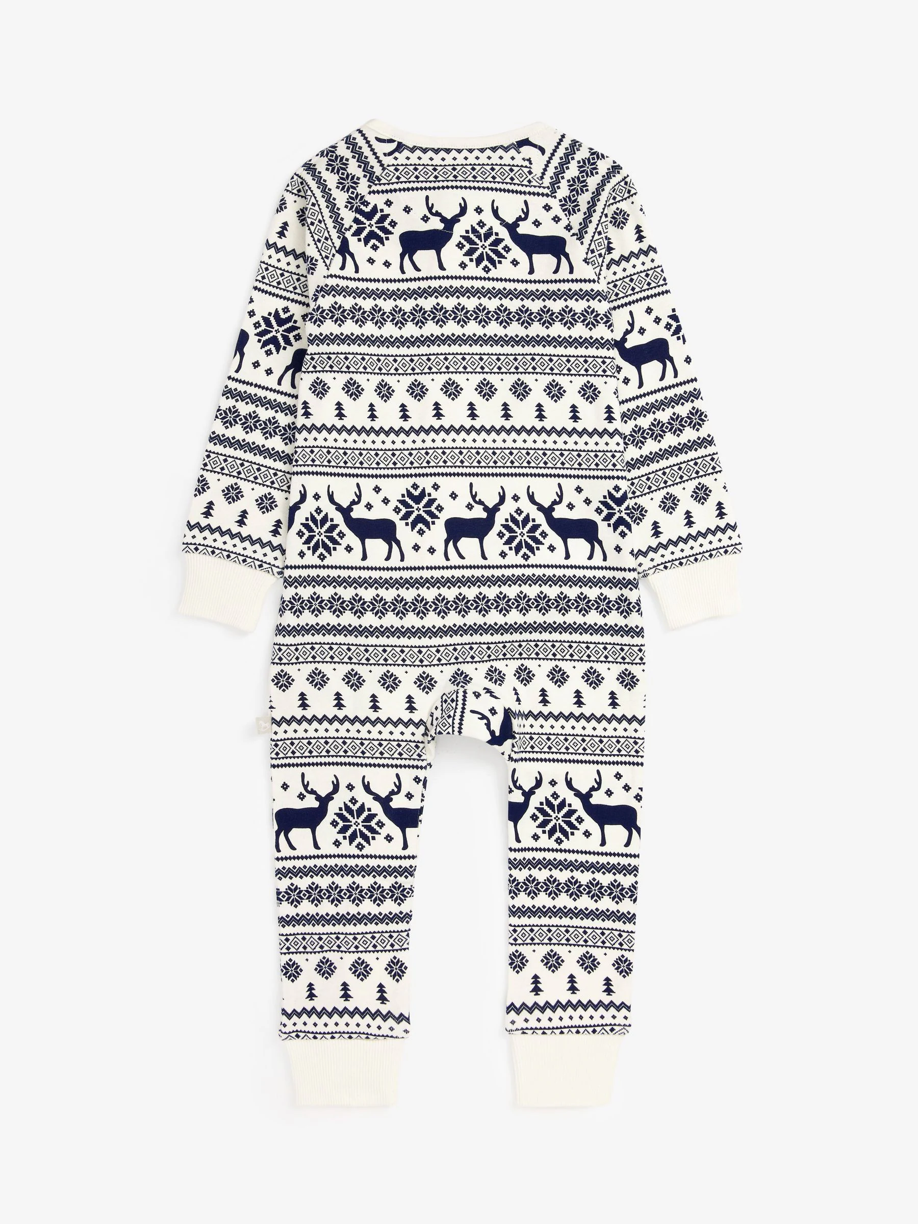 Crème - The Little Tailor Kids Rendier kerstmis fair isle-patroon 100% katoen alles-in-één