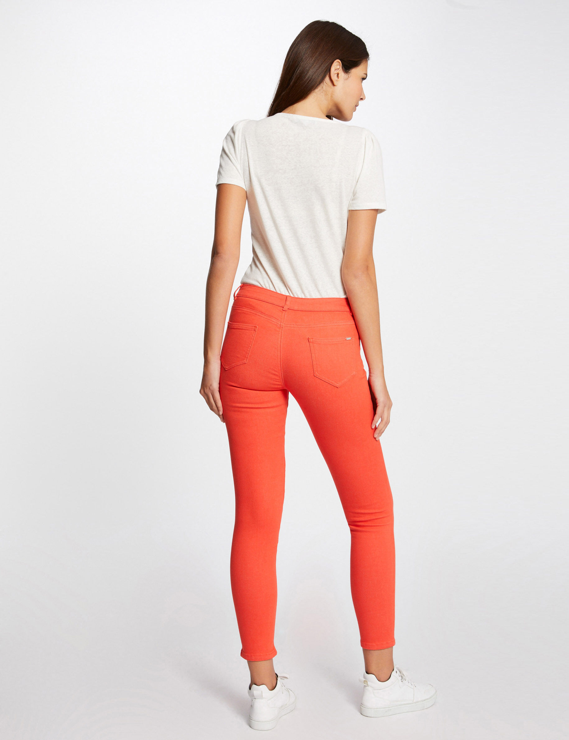 Jeans skinny taille basse orange femme - orange