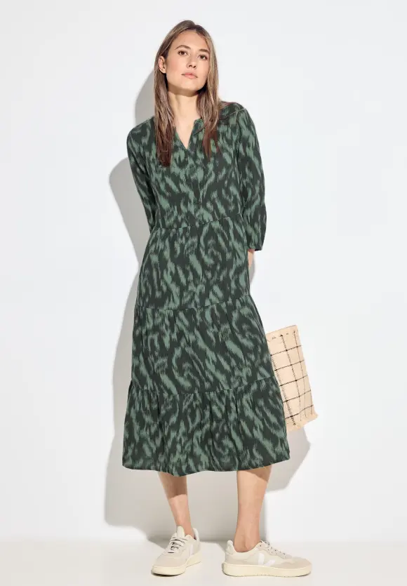 Musselin Print Kleid - strong khaki