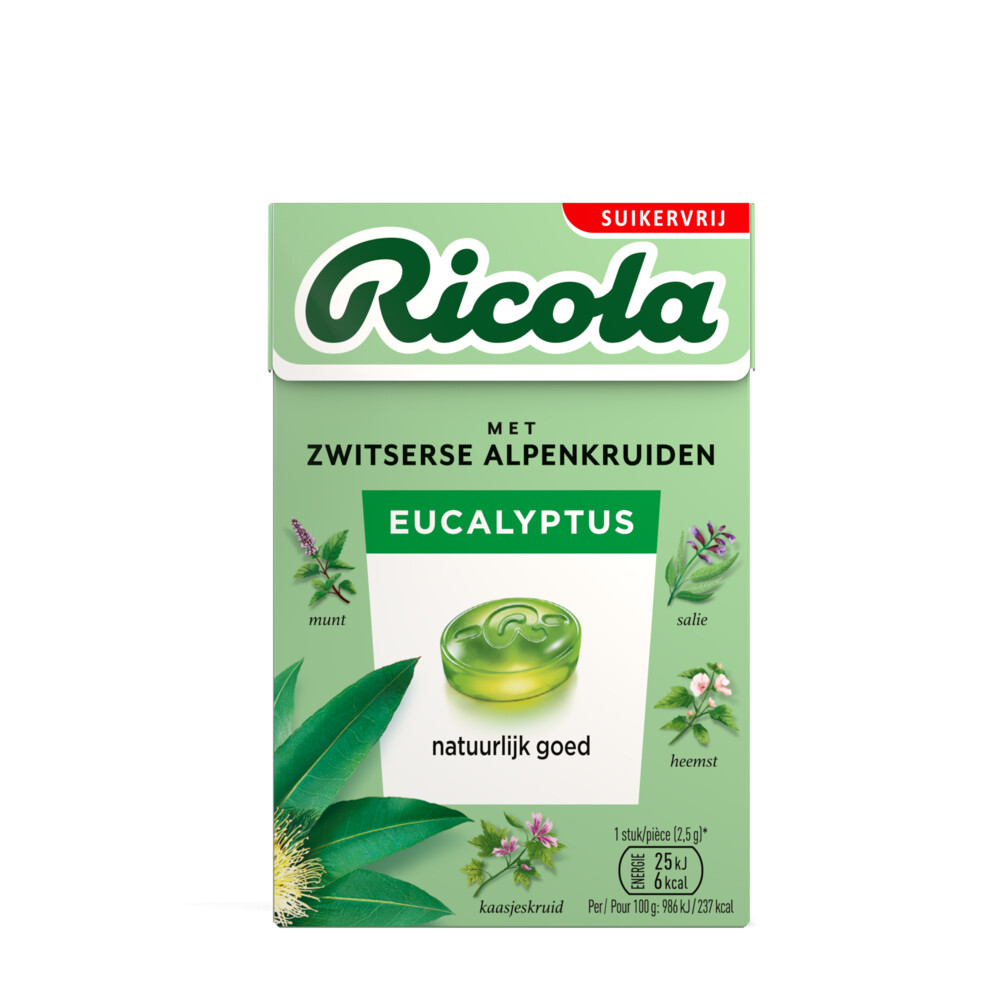 Ricola Keelpastilles Eucalyptus Suikervrij Doosje50 gr