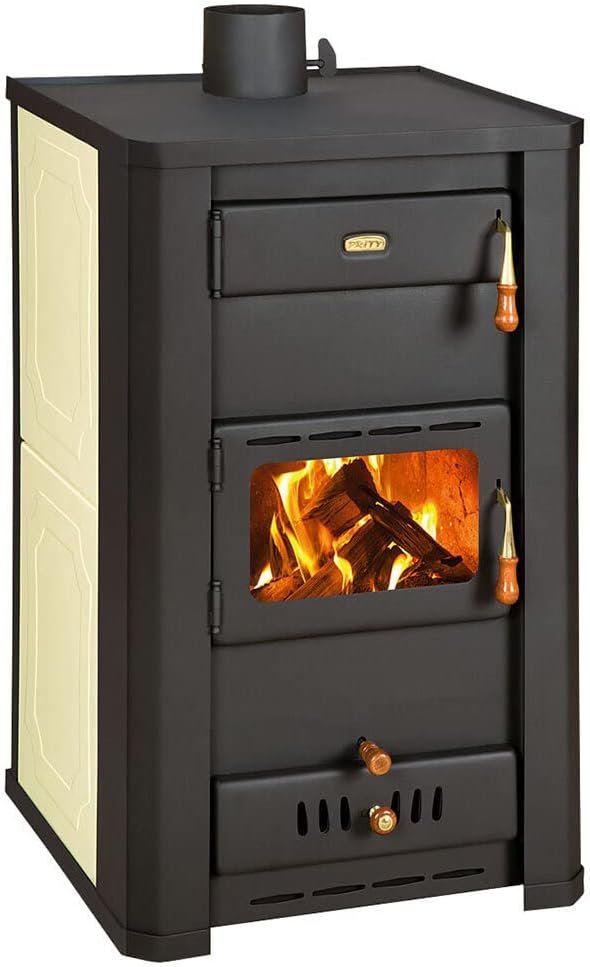 Prity S3 W21 Holzofen für Zentralheizung, Festbrennstoffofen, 5,0 kg, Beige/Schwarz