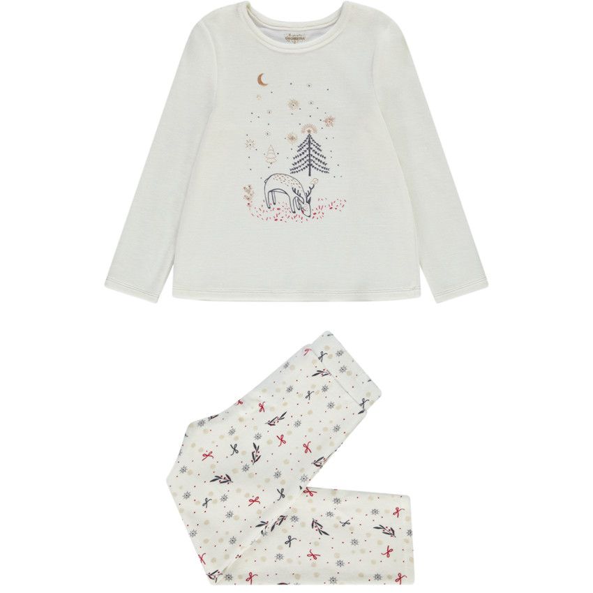 Pyjama 2 pièces en velours Noël pour fille - Ecru