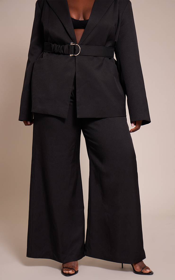 Noir Pantalon Large Taille Haute À Pinces Coordonné Grande Taille