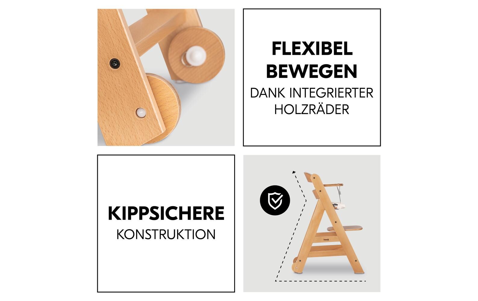 Treppenhochstuhl Beta+ Natural<br>Kippsicheres und mitwachsendes Holzhochstuhlset
