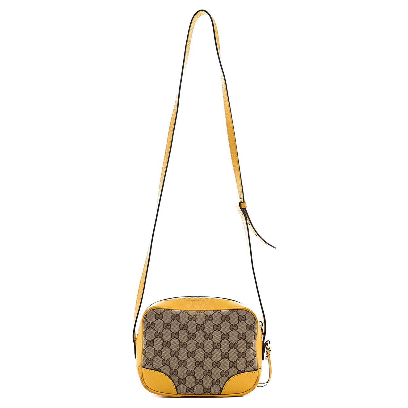 Gucci Sac bandoulière en Toile Monogramme & Cuir beige/jaune - Très bon état - L.22 cm