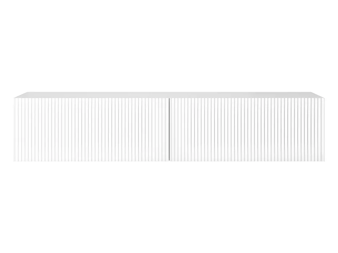Meuble TV 140 cm blanc avec façade fraisée - VELDIO