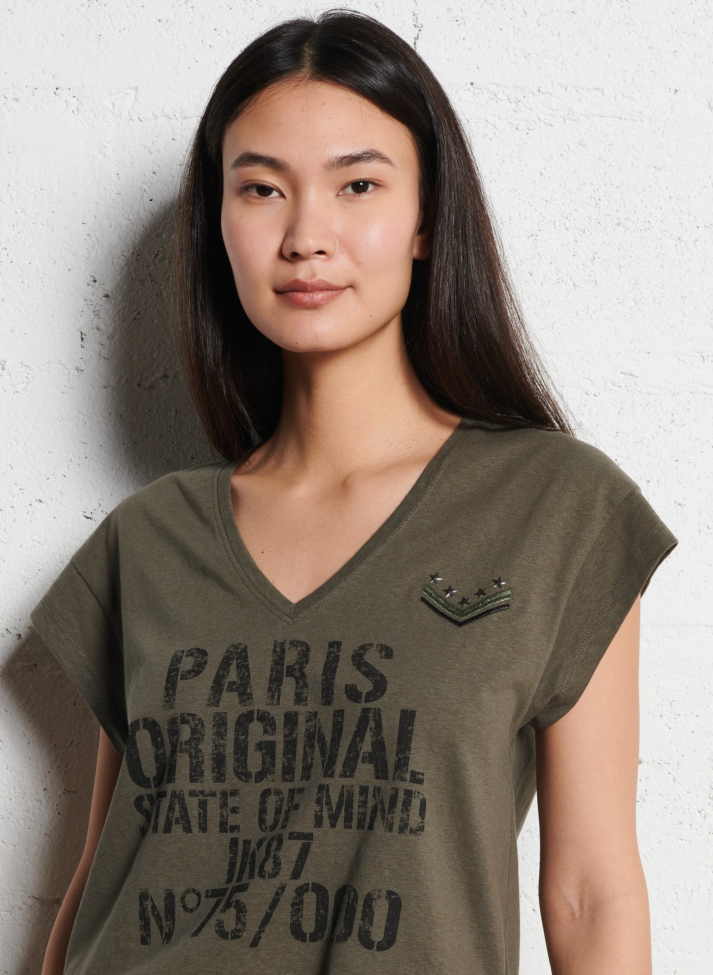 Tee-shirt imprimé en coton mélngé | Kaki