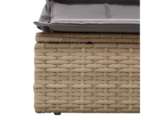 Chaise longue double avec auvent et coussins beige poly rotin