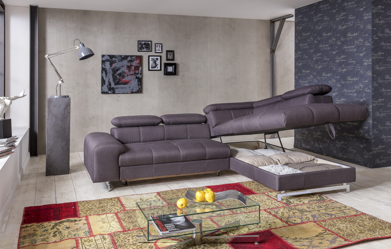 Ecksofa - anthracite - Liegefunktion - Ottomane rechts
