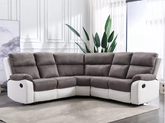 Canapé d'angle relax gris et blanc en microfibre et simili TOLZANO