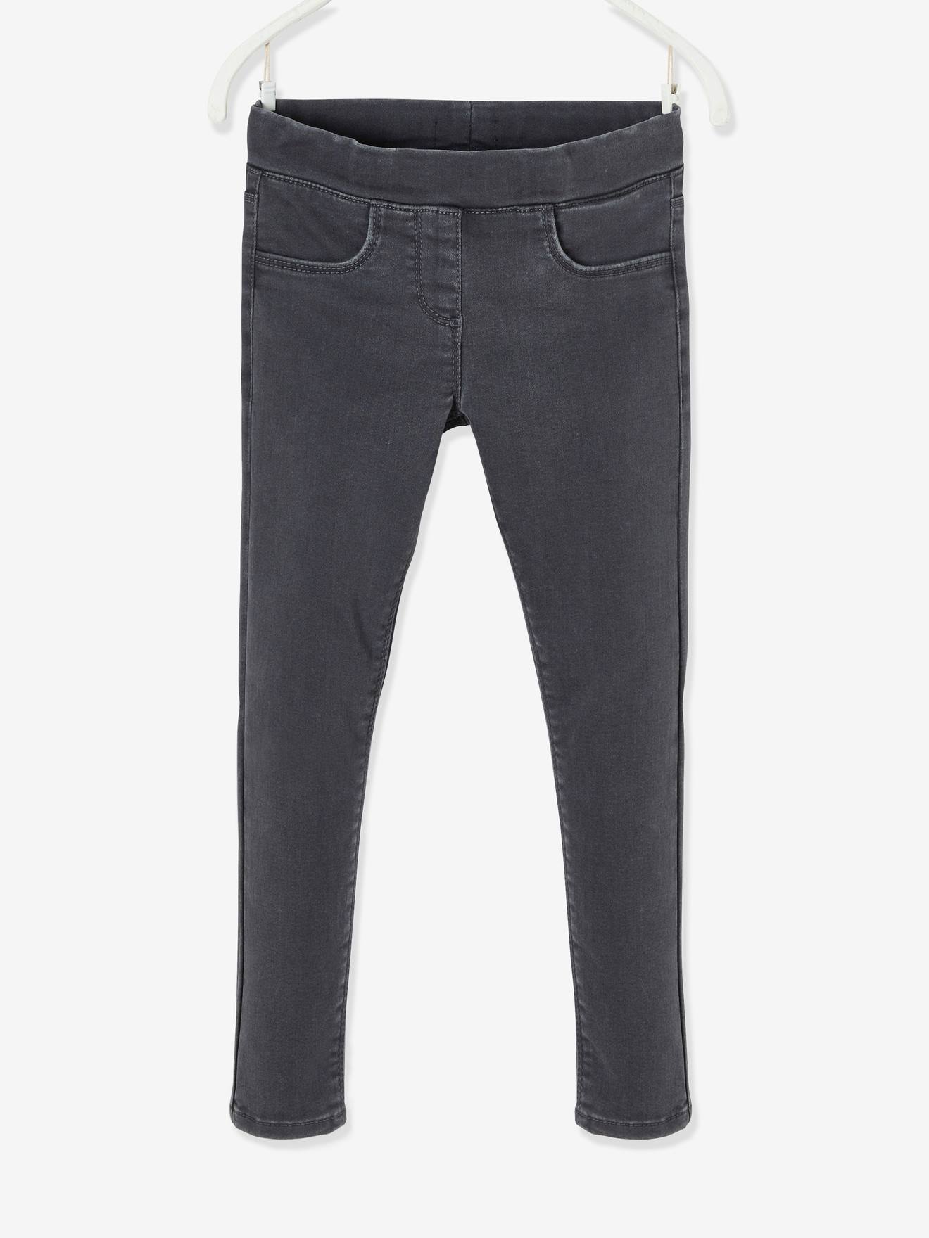 Calça legging jeans sem lavagem para meninas, lavagem cinza média