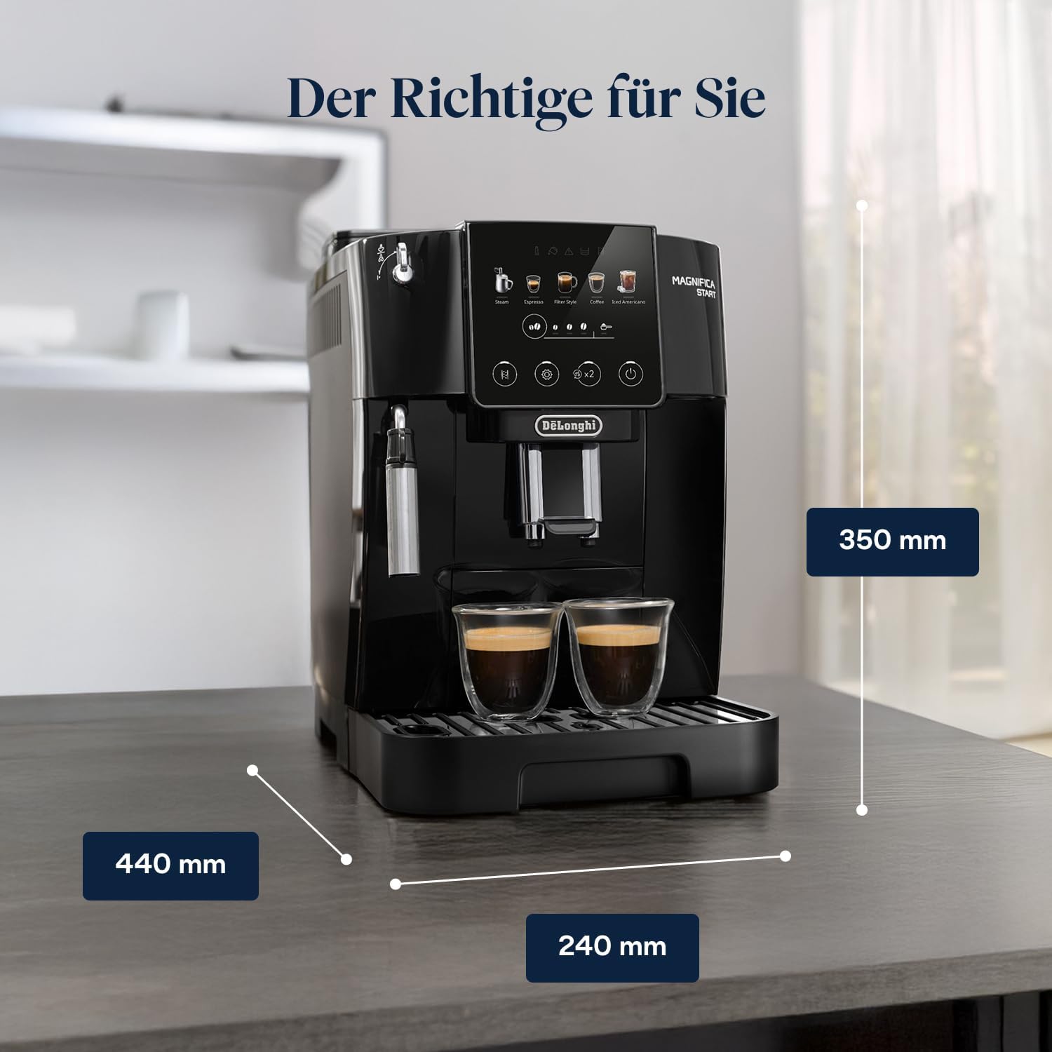 De'Longhi Magnifica Start - Perfetto Kaffeevollautomat mit LatteCrema-Milchaufschäumer, 4 One-Touch-Getränke, Cappuccino, Espresso Kaffeemaschine, Soft-Touch-Bedienfeld, Schwarz (ECAM220.91.B)