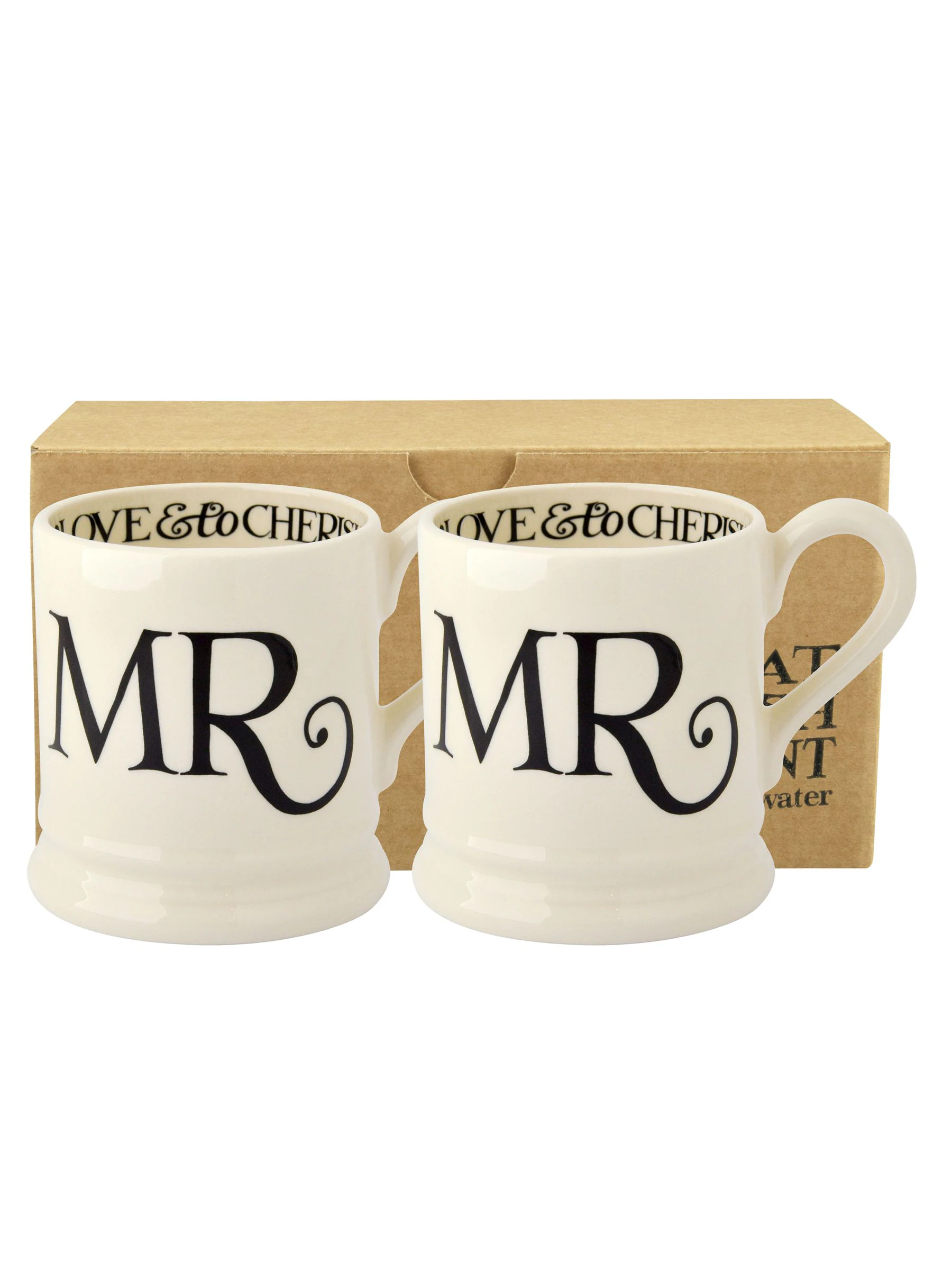 Emma Bridgewater Set of 2 Black Toast Mr & Mr 1/2 Pint Mugs Boxed