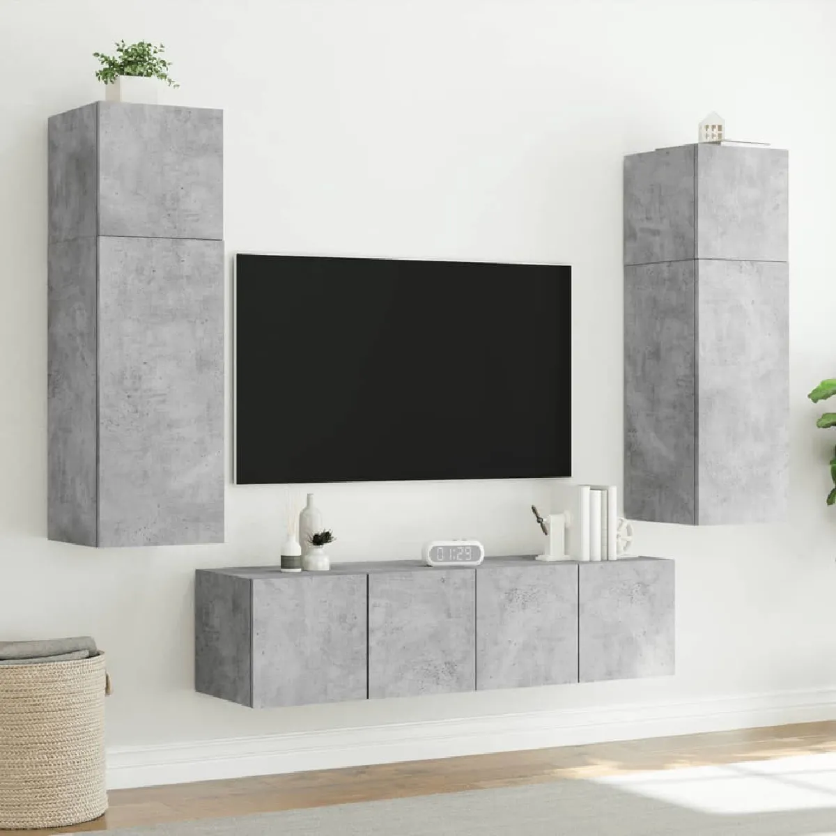 vidaXL Meubles TV muraux LED - 2 pcs - Gris Béton