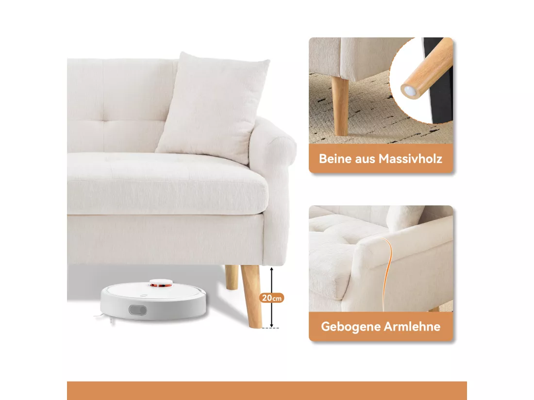 Haobosic - Canapé Double Moderne en Tissu Chenille avec Coussins Épais et Pieds en Bois Massif, Design Ergonomique - Idéal pour Salon, Chambre