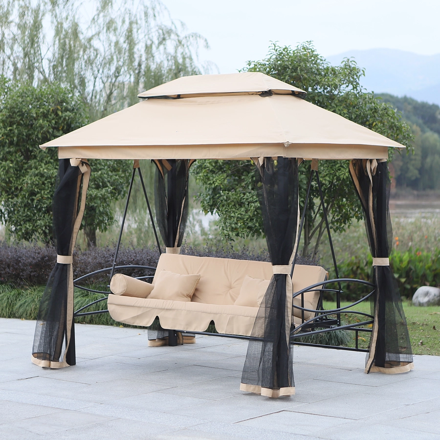 HOMCOM Hollywoodschaukel 3-Sitzer mit Seitenwänden und Liegefunktion beige