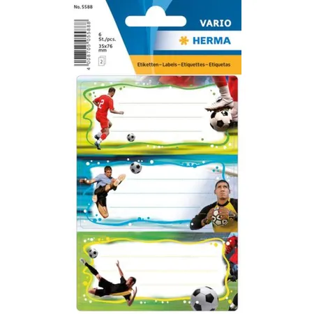 HERMA Schuletiketten Fussball, beglimmert, 76 x 35mm, 2 Bögen