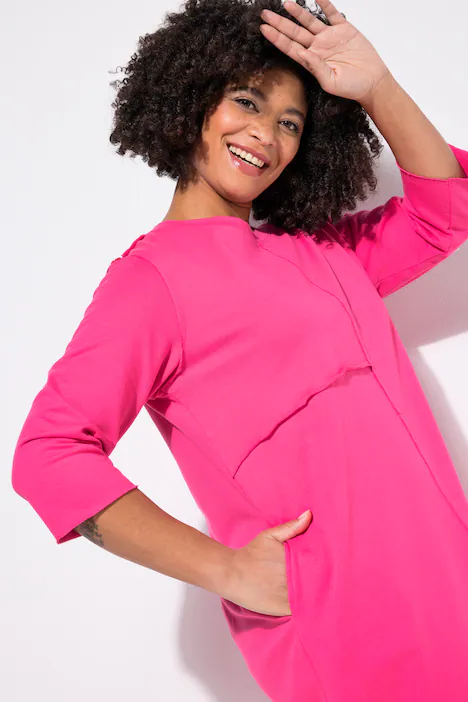 Sweatkleid, offene Kanten, 3/4-Ärmel, hibiskuspink