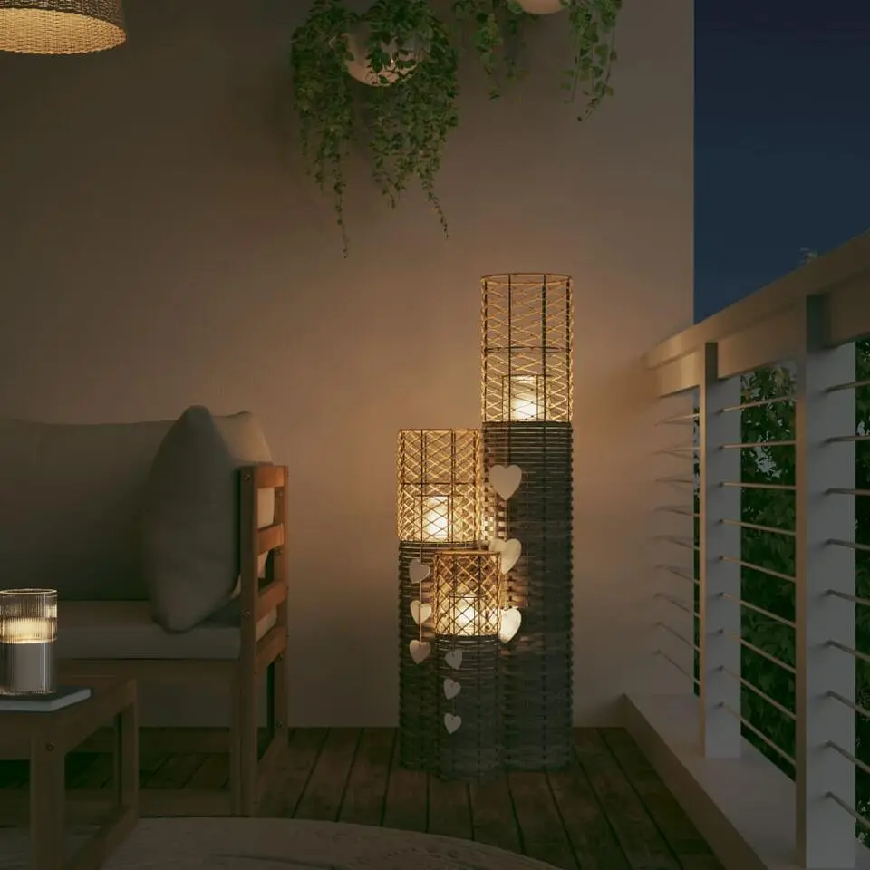 vidaXL - Kaarsenhouder - Grijs - Wicker - 3 stuks