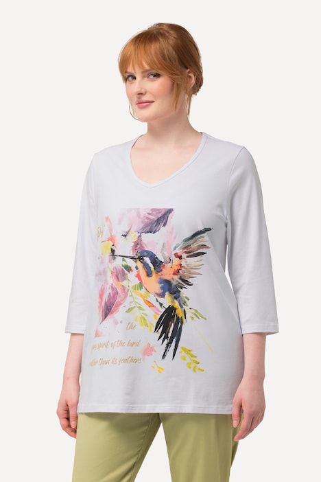 Shirt, Vogel, A-Linie, V-Ausschnitt, 3/4-Arm