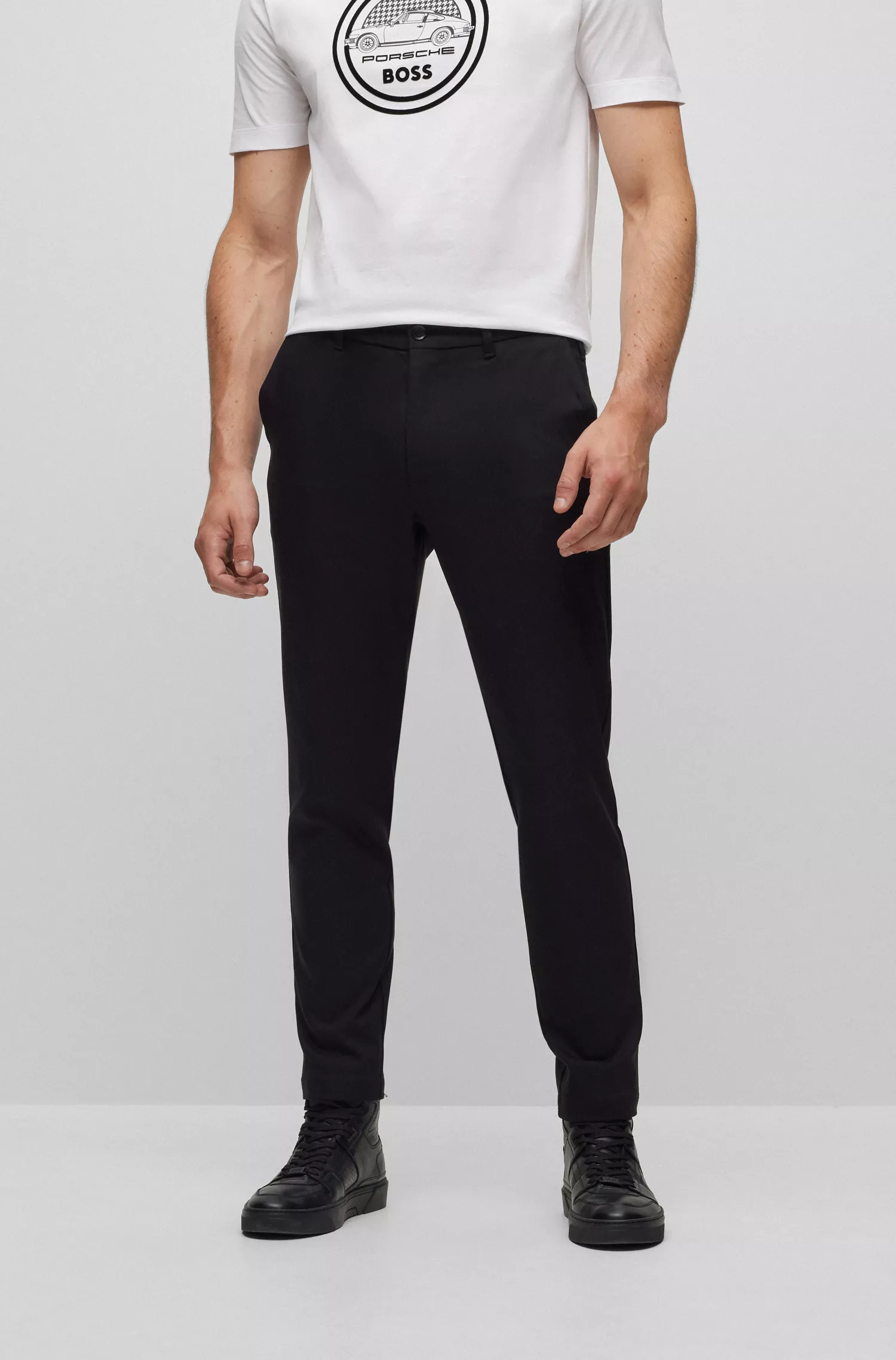 Calça slim fit BOSS Black-Porsche x BOSS em mistura de algodão