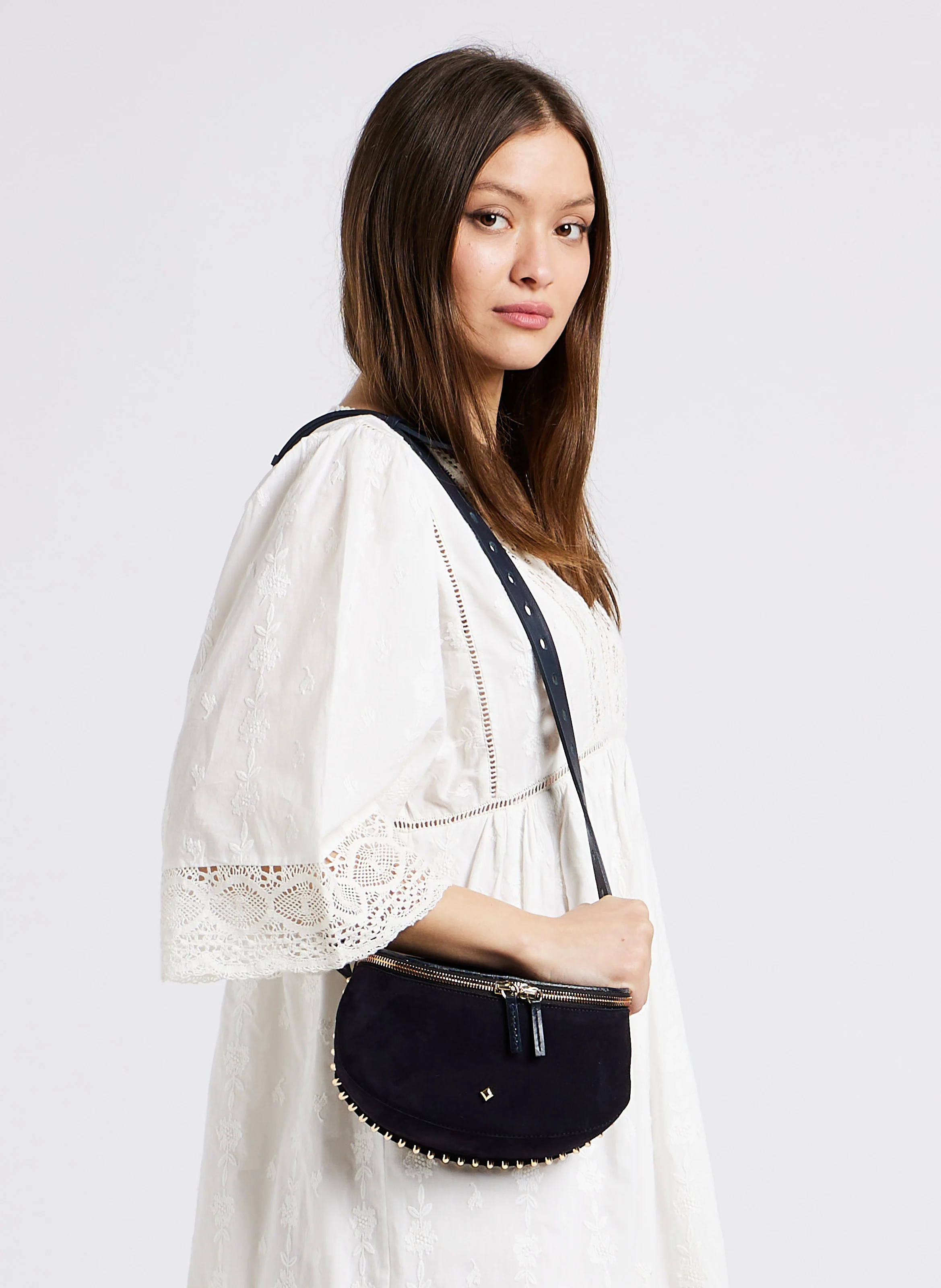 LA LILI ROCK - Sac bandoulière en cuir velours | Bleu