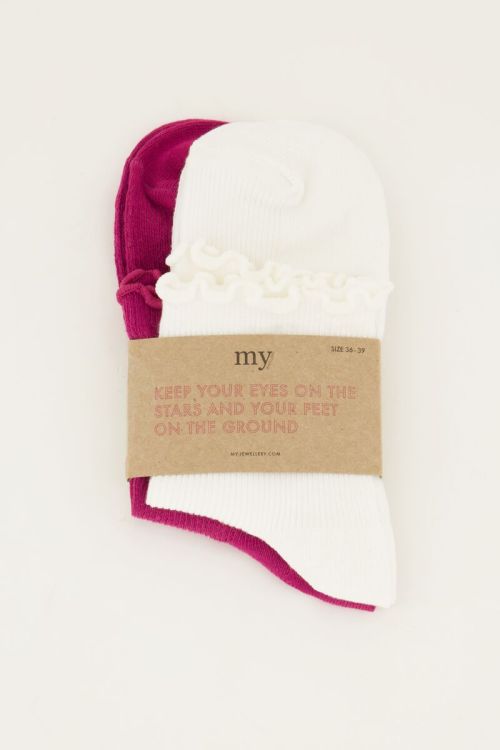 Wit en paarse sokken set met ruffle