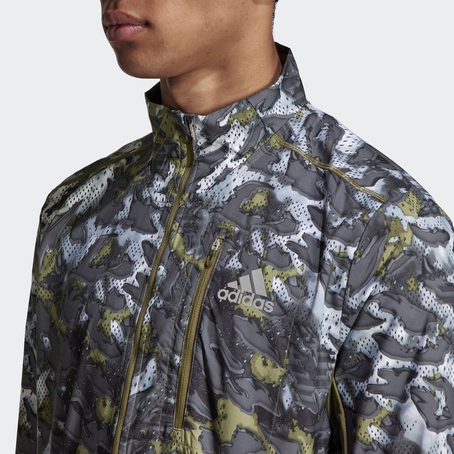 adidas Veste Running Primeblue Fast Graphic - Grey Six/Vert/Blanc