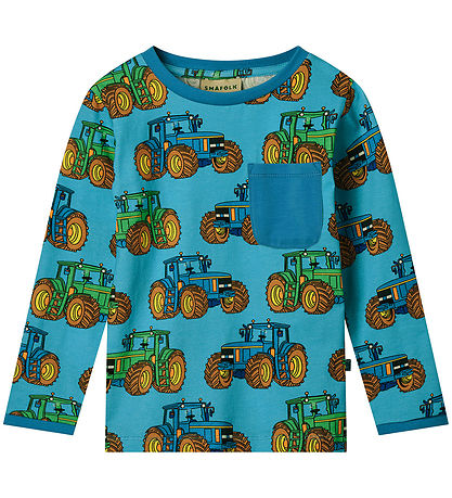 Småfolk Bluse - Blue Atoll m. Traktoren