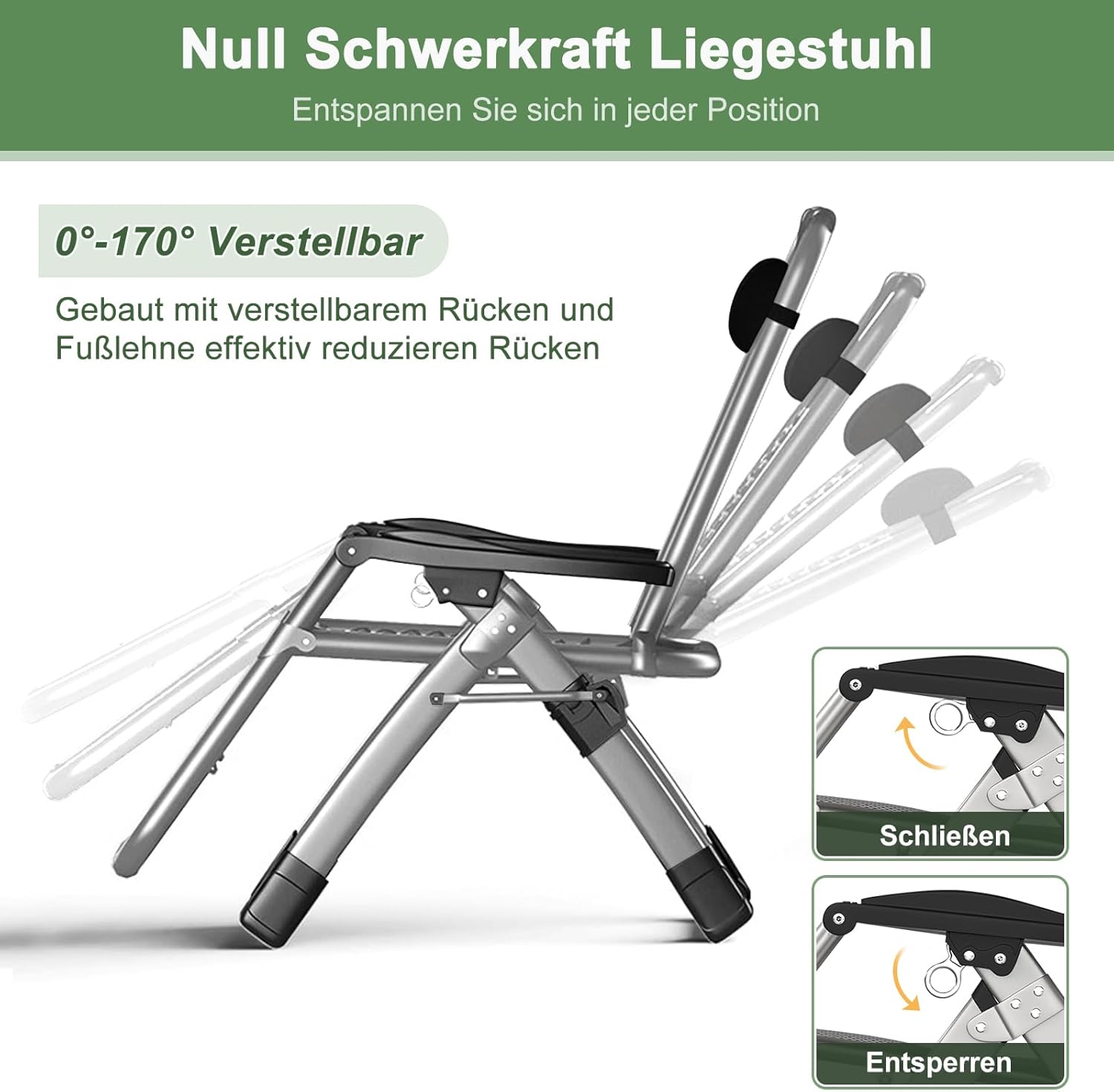 200KG Belastbar Klappbar Liegestuhl mit Auflage, Sitzen und Liegen Doppelzweck Verstellbare für Wohnzimmer, Balkon, Strand oder Pool (Blaue Pleuche)