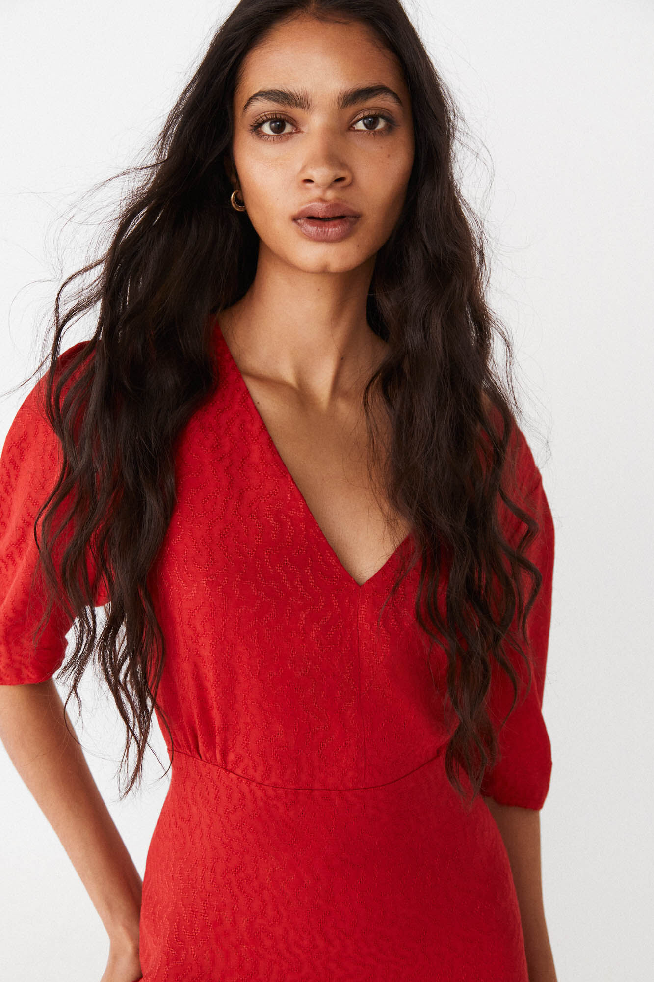 Vestido midi Cala Jacquard - Vermelho