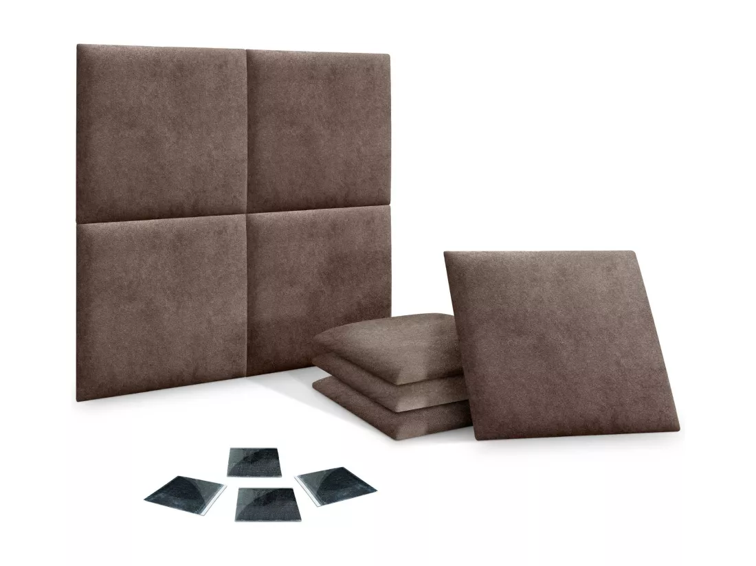 DHOME Lot de 8 Panneaux Rembourrés en Tissu Aqualine Autocollants pour Mur Acoustiques Absorbants Protection contre (Marron chocolat, 50x50cm, x8)